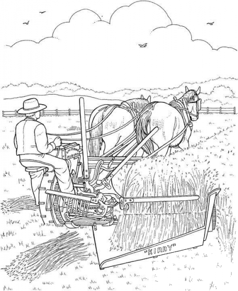 The Farmer Is Harvesting the Crops coloring page image
