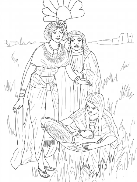 The Finding of Baby Moses coloring page image