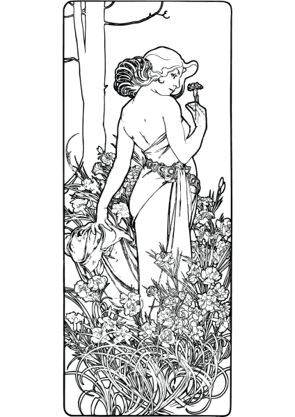 The Flowers: Carnation by Alphonse Mucha coloring page image