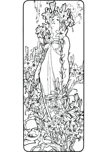The Flowers: Lily by Alphonse Mucha coloring page image