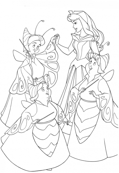 The Good Fairies are Dressed as Butterflies coloring page image