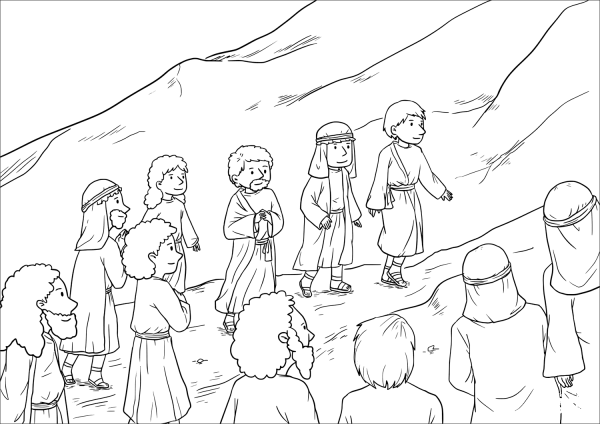 The Great Commission (Matthew 28:16-20) coloring page image