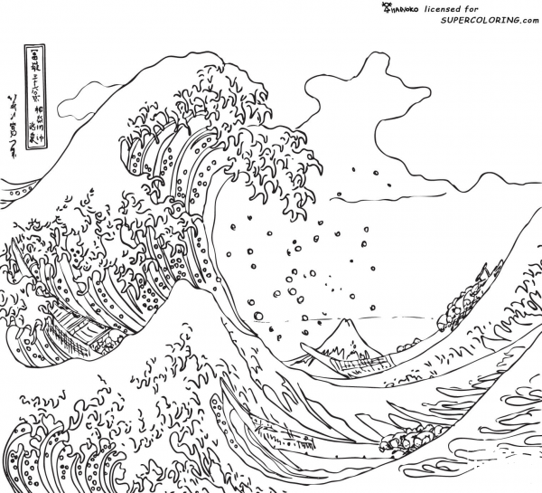 The Great Wave Off Kanagawa By Hokusai  coloring page image