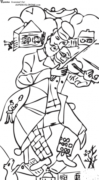 The Green Violinist By Marc Chagall  coloring page image