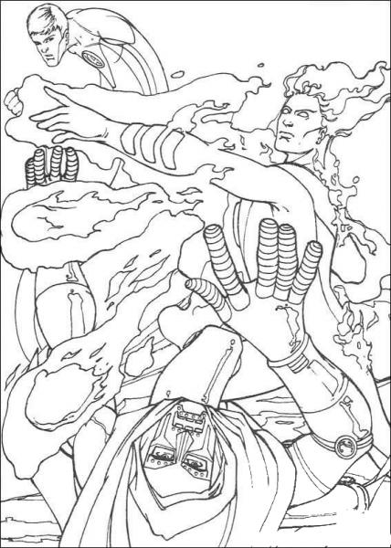 The Human Torch Hits His Enemy  coloring page image