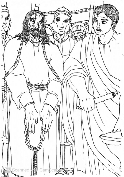 The Jewish Leaders Bring Jesus Before Pilate coloring page image
