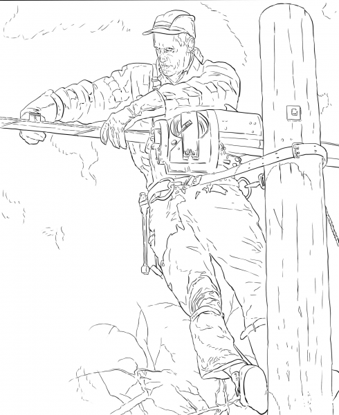The Lineman by Norman Rockwell coloring page image