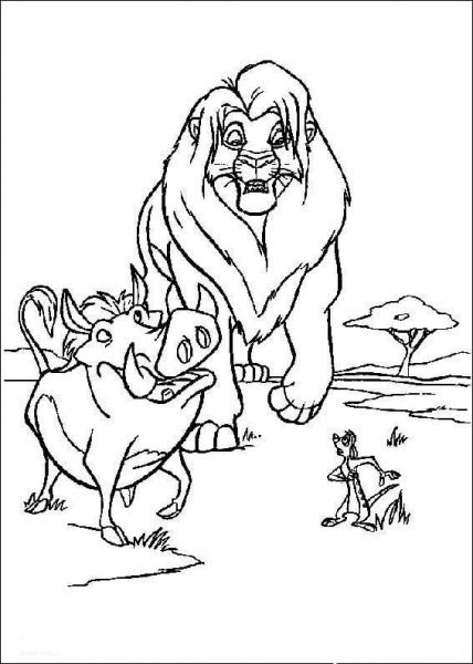 The lion and his friends coloring page image