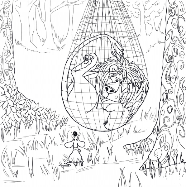 The Lion Trapped in the Net coloring page image