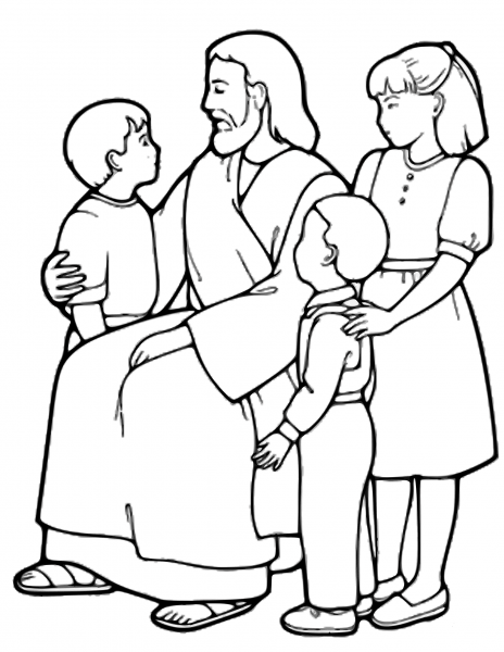 The Little Children and Jesus coloring page image