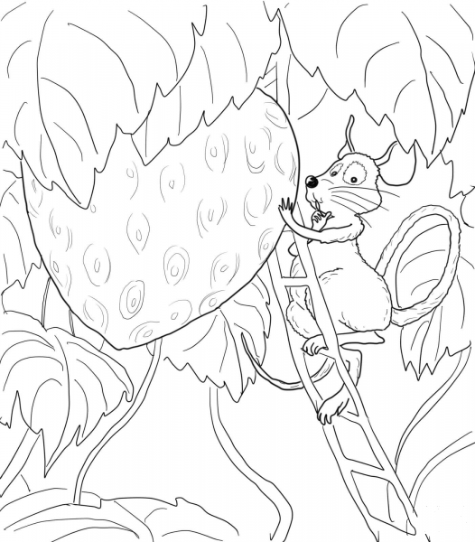 The Little Mouse, the Red Ripe Strawberry, and the Big Hungry Bear coloring page image