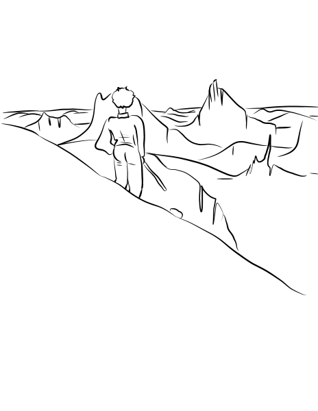 The Little Prince Climbs a Mountain Range coloring page image