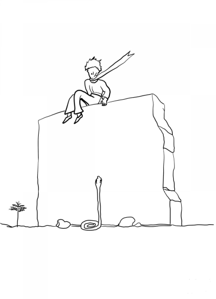 The Little Prince Meets the Snake coloring page image
