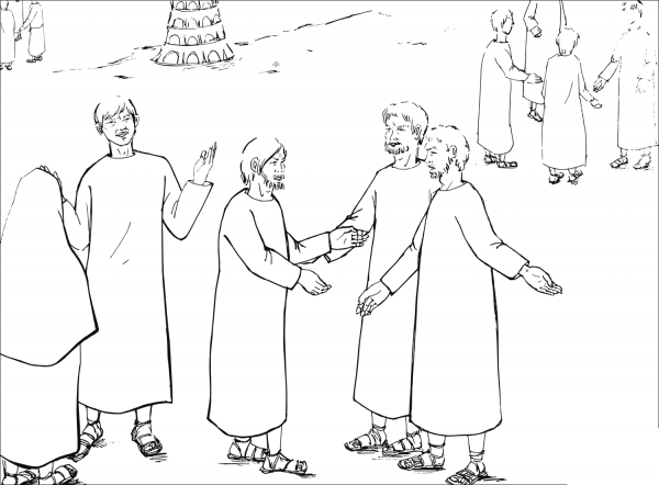 The Lord Went down and Confuse Their Language So They Will Not Understand Each Other coloring page image