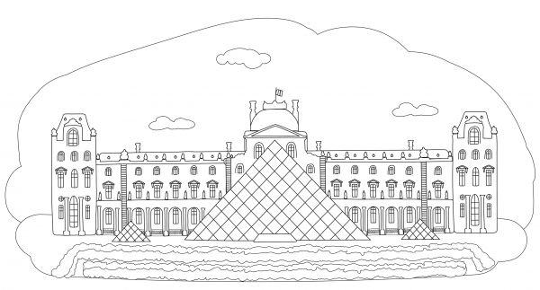 The Louvre coloring page image