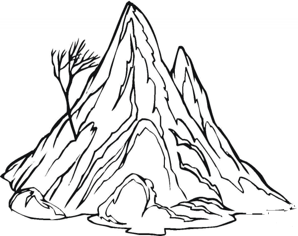 The Mountain and a Lonely, Naked Tree coloring page image