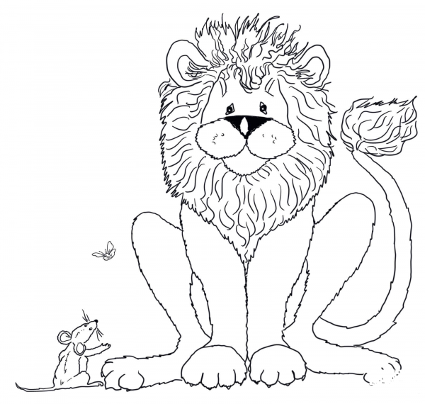 The Mouse Speaks to the Lion coloring page image