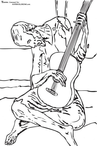 The Old Guitarist by Pablo Picasso coloring page image