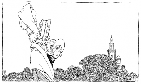 The Old Lady and Karen Walk to the Church coloring page image