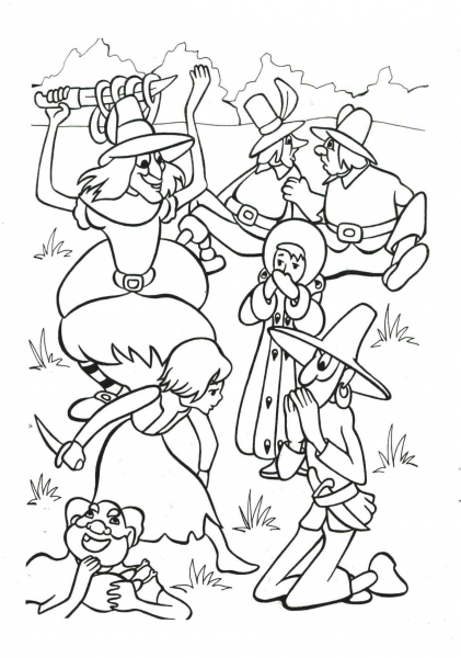 The Old Robber Woman and The Little Robber Girl, who takes Gerda as a playmate coloring page image