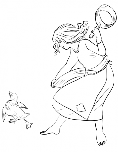 The Poultry Girl Kicks the Ugly Duckling coloring page image