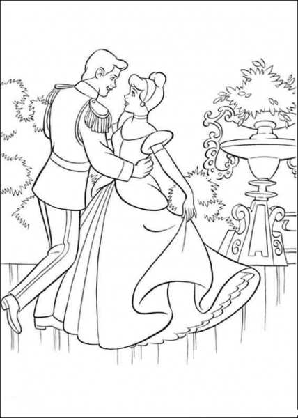 The Prince Is Dancing With Cinderella  coloring page image