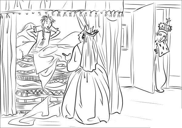 The Princess Complains That Something Hard in the Bed Stopped Her from Sleeping coloring page image