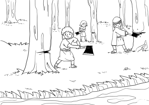 The Prophets Went to the Jordan and Began to Cut down Trees coloring page image
