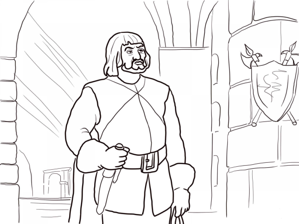 The Queen’s Huntsman in the castle coloring page image