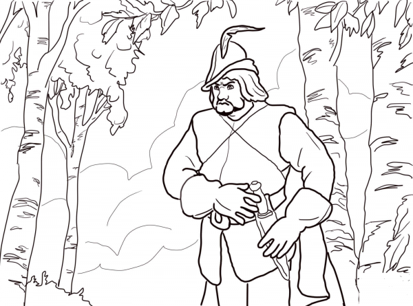 The Queen’s Huntsman in the forest coloring page image