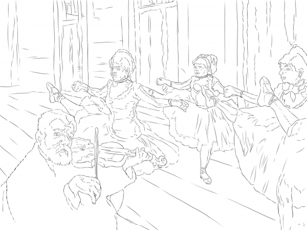 The Rehearsal by Edgar Degas coloring page image