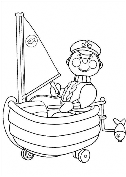The sailor and his sailing boat coloring page image