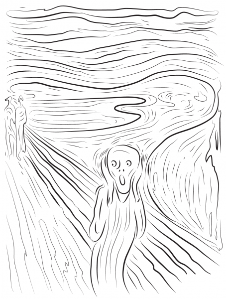 The Scream by Edvard Munch coloring page image