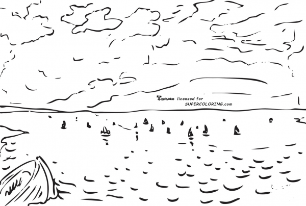 The Sea From The Heights Of Dieppe By Eugene Delacroix  coloring page image