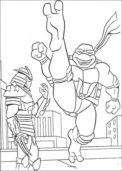 The Shredder and Ninja Turtle coloring page image