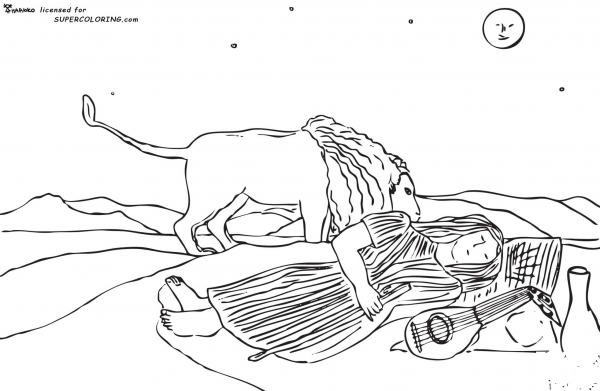 The Sleeping Gypsy By Henri Rousseau  coloring page image