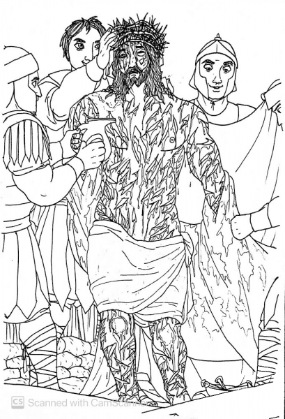 The Soldiers Remove Jesus Clothes in Order to Crucify Him coloring page image