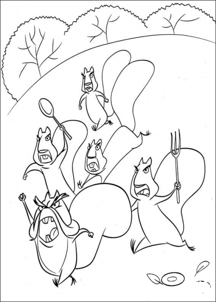 The Squirrels Are Going To War against hunters humans coloring page image