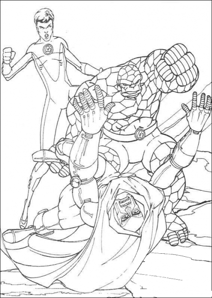 The Thing And Mr Fantastic Are Fighting  coloring page image