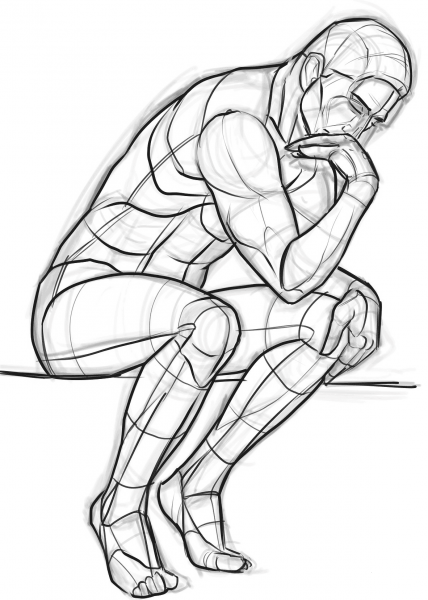 The Thinker by Auguste Rodin coloring page image