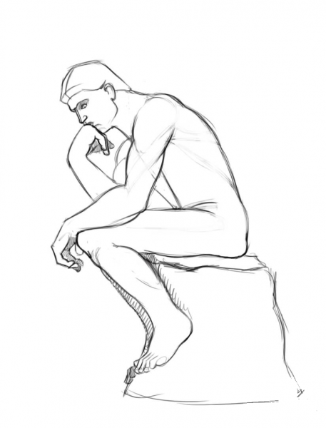 The Thinker Statue by Auguste Rodin coloring page image