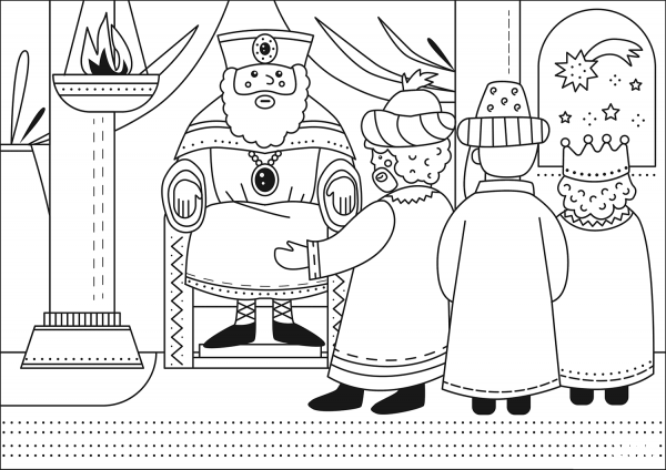 The Three Magi Before Herod coloring page image