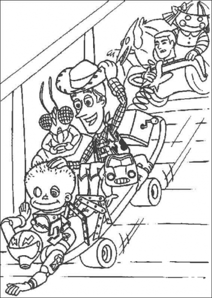 The Toys Are Going Downstairs  coloring page image