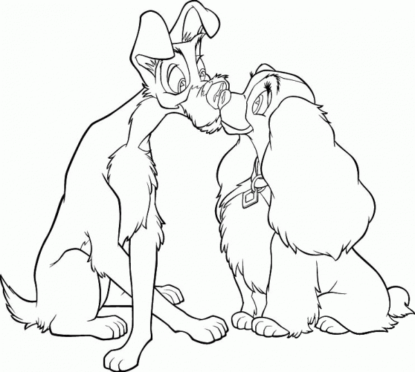 The Tramp and Lady are in love coloring page image
