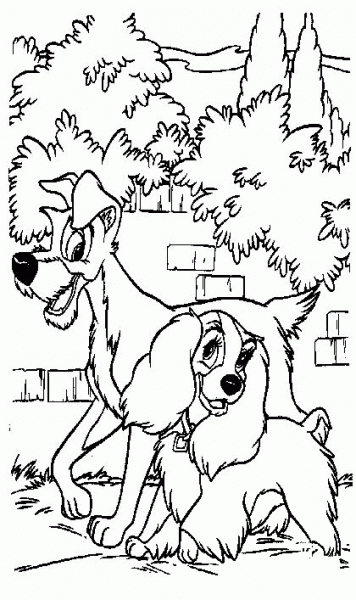 The Tramp and Lady coloring page image