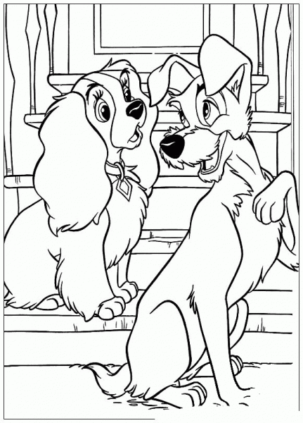 The Tramp is seducing Lady coloring page image