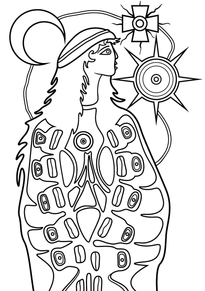 The Virgin Mary by Norval Morrisseau coloring page image