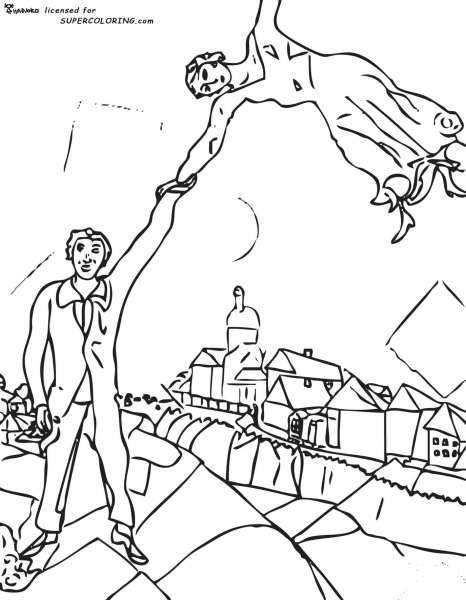 The Walk By Marc Chagall  coloring page image