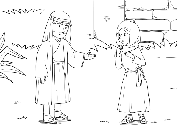 The Widow of the Prophet Asks Elisha for Help coloring page image