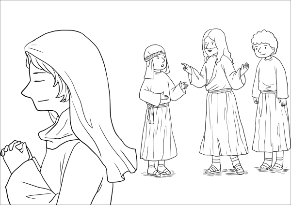 The Widowâs Offering (Mark 12:41-44) coloring page image